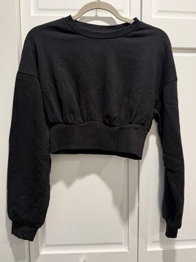 BERSHKA Black Cinched Waist Cropped Sweatshirt - Size S